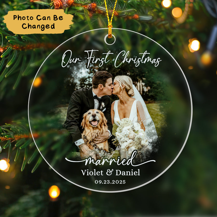 Personalized First Christmas Married Ornament 2025, Wedding Photo Ornament
