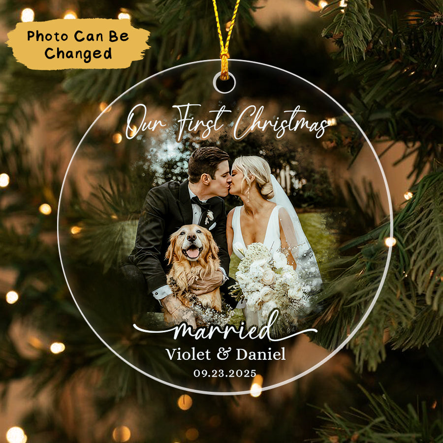 Personalized First Christmas Married Ornament 2025, Wedding Photo Ornament