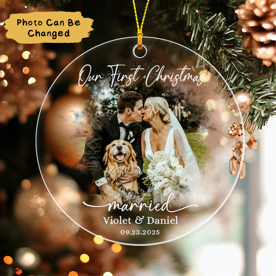 Personalized First Christmas Married Ornament 2025, Wedding Photo Ornament