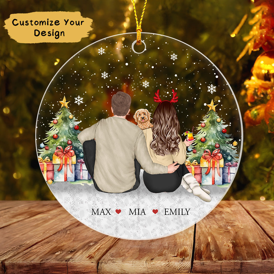 Personlized Couple With Dog Christmas Ornament 2025