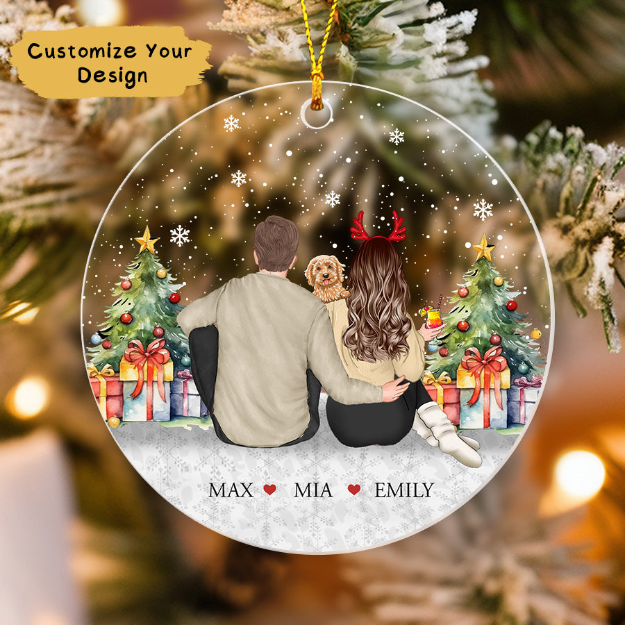Personlized Couple With Dog Christmas Ornament 2025