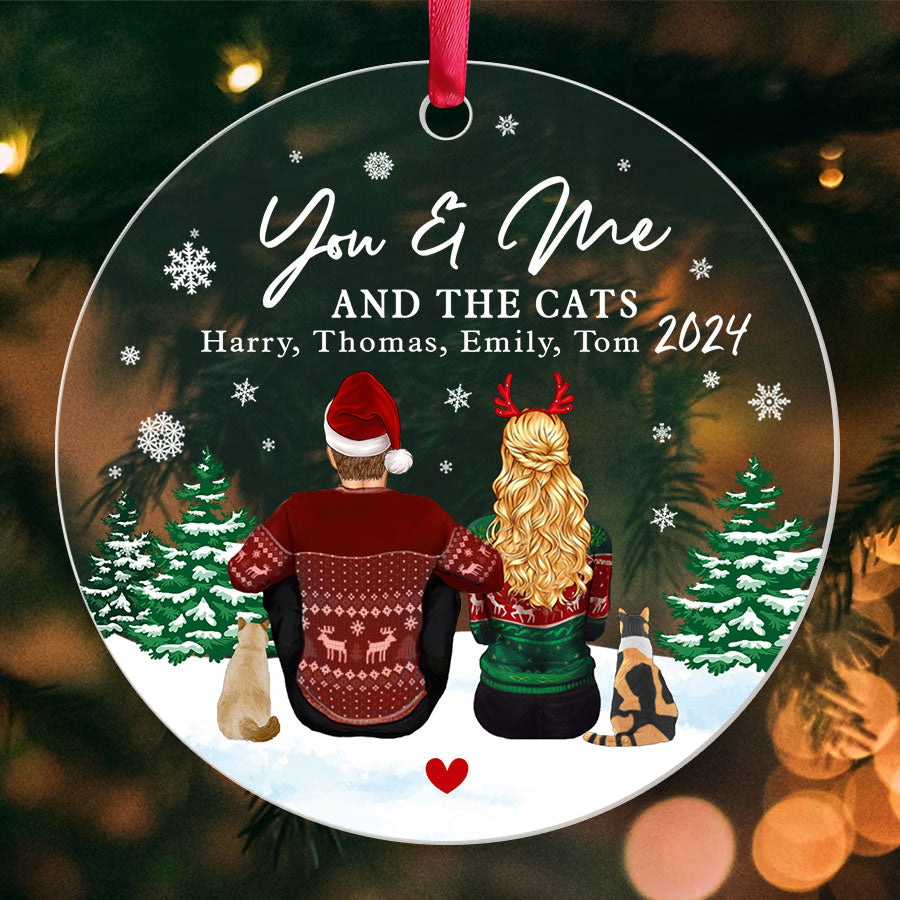 Couple Acrylic Ornament With Cat 2025 – Personalized Keepsake Gift