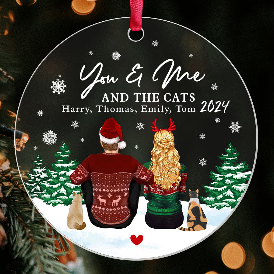 Couple Acrylic Ornament With Cat 2025 – Personalized Keepsake Gift