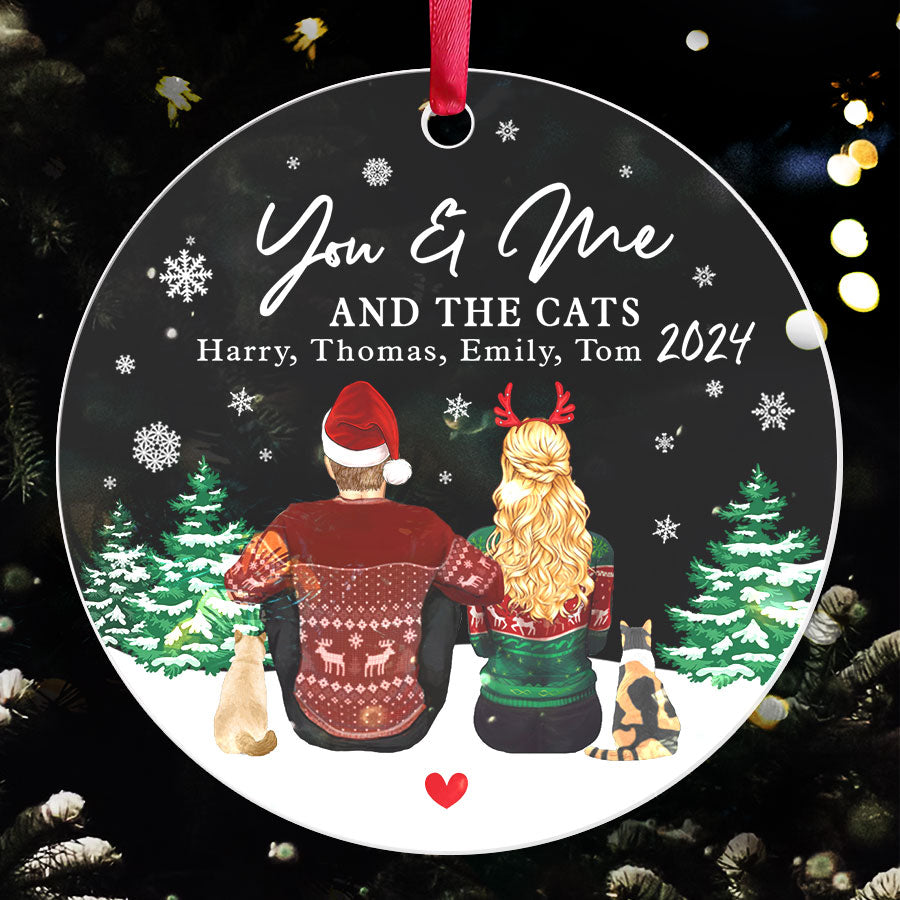 Couple Acrylic Ornament With Cat 2025 – Personalized Keepsake Gift