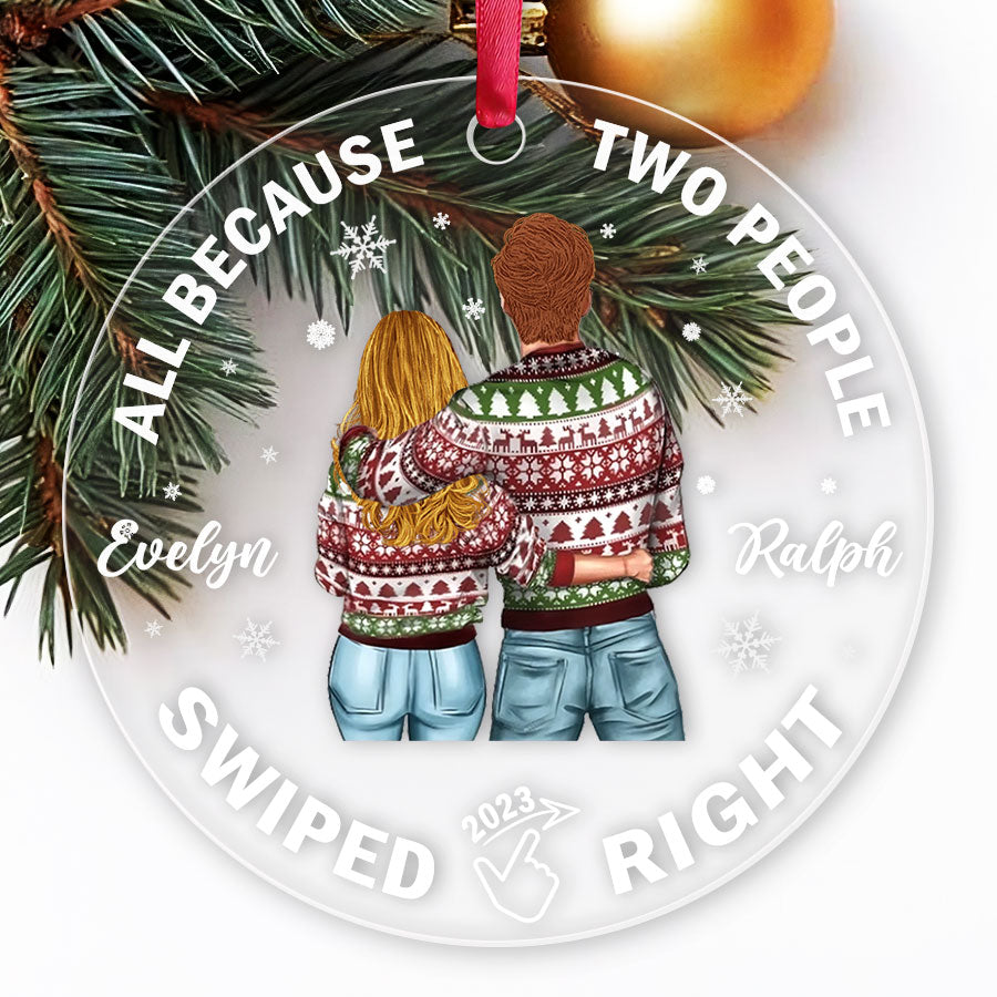 all because two people swiped right ornament