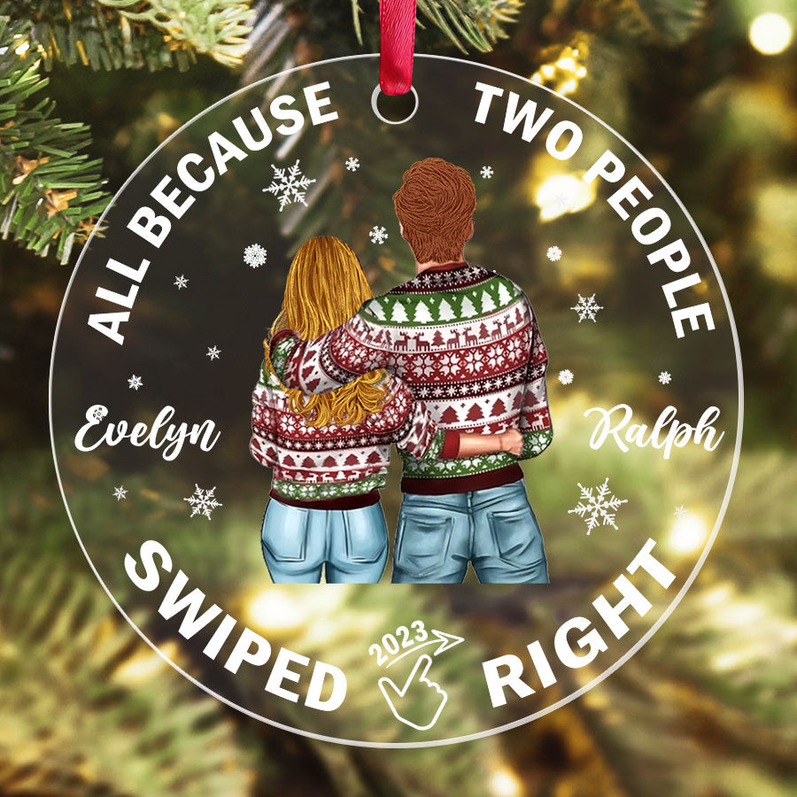 all because two people swiped right ornament
