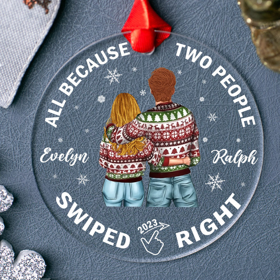 all because two people swiped right ornament