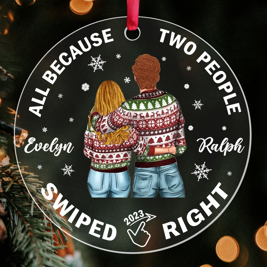 all because two people swiped right ornament