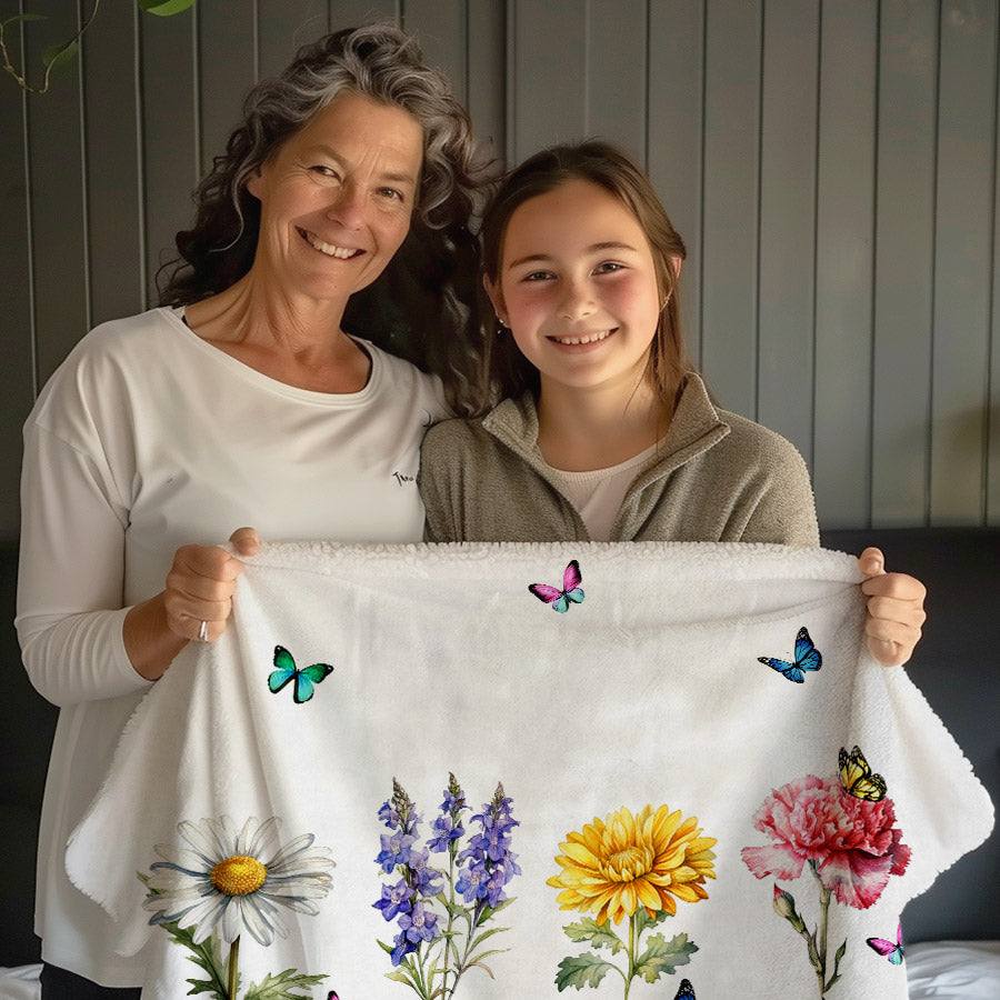 Custom Grandma’s Garden Birth Flowers Blanket