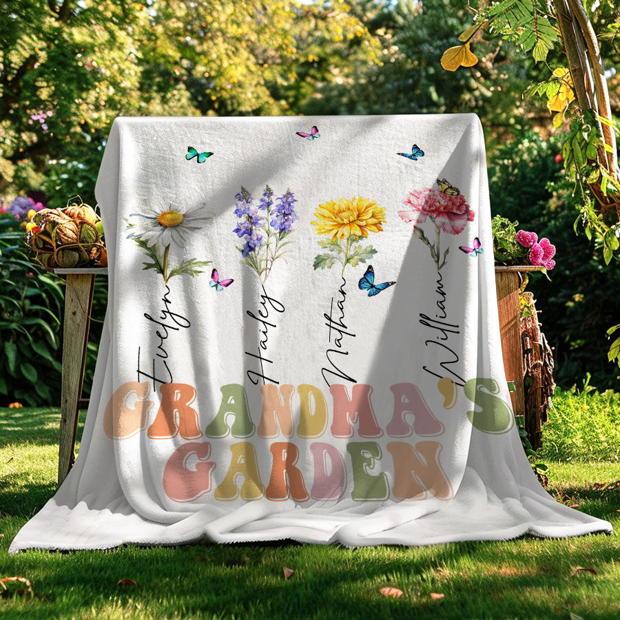 Custom Grandma’s Garden Birth Flowers Blanket
