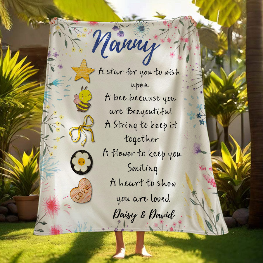 IENDY Nanny Gift Blanket - Flannel Throw 60"x80", "Best Nanny" Grandma Gift From Grandkids, A003 Design