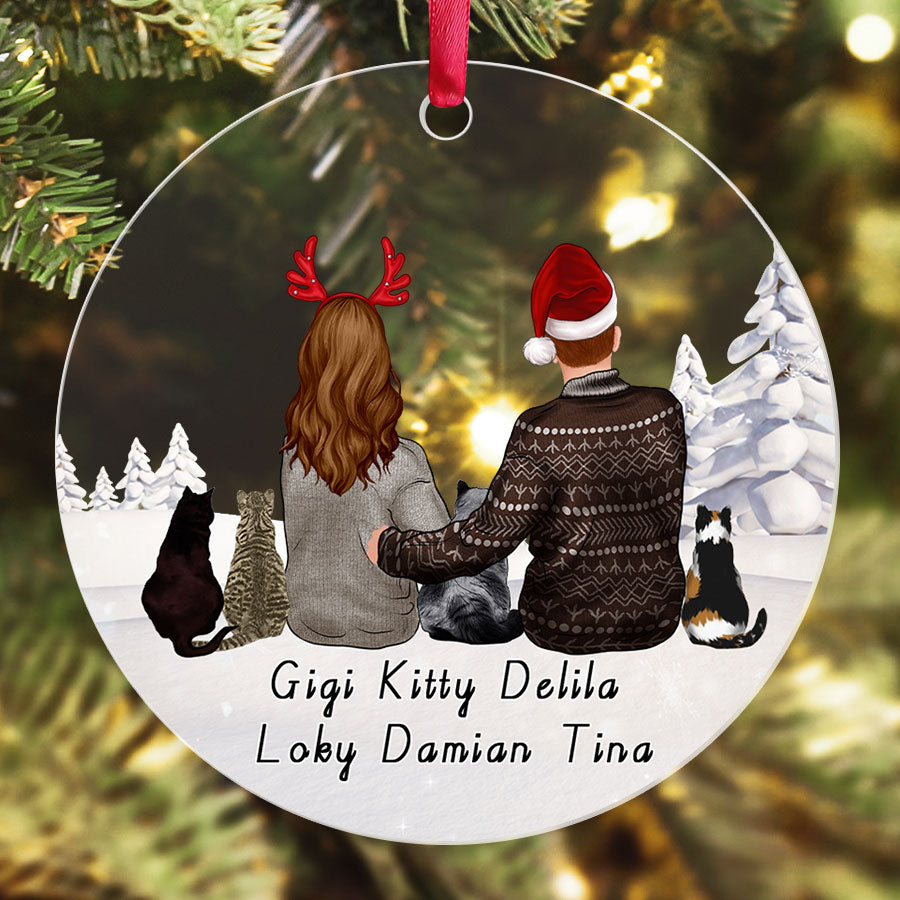 Personalized Ornaments Couple With Cat