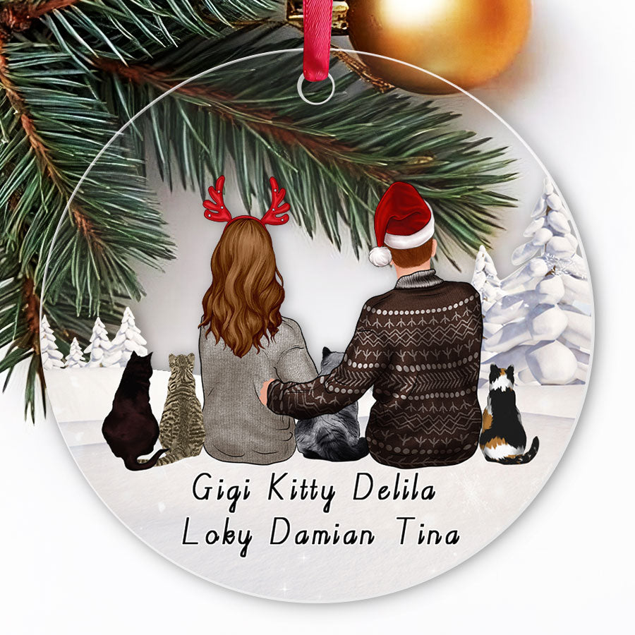 Personalized Ornaments Couple With Cat