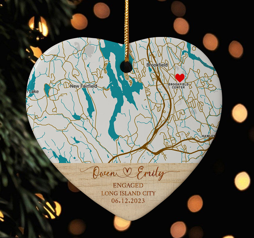 Custom Map Newly Engaged Ornaments