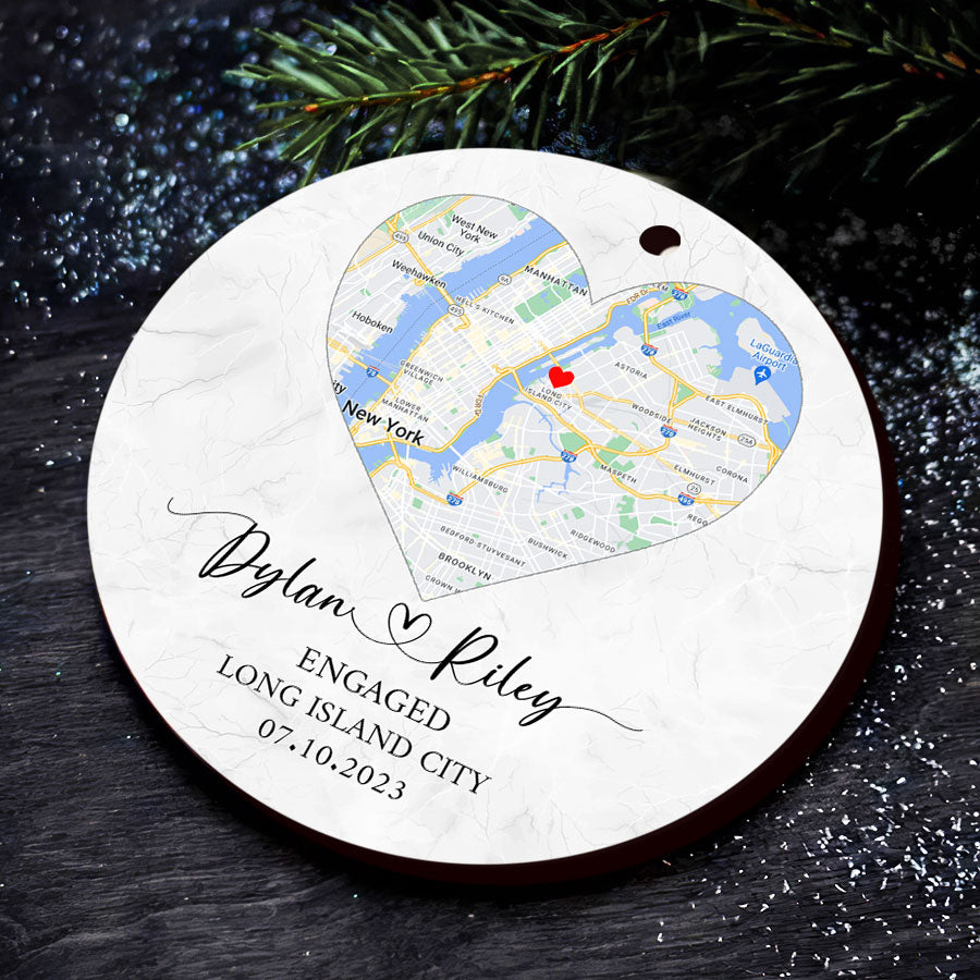 Custom Map Ornament for Engaged Couple