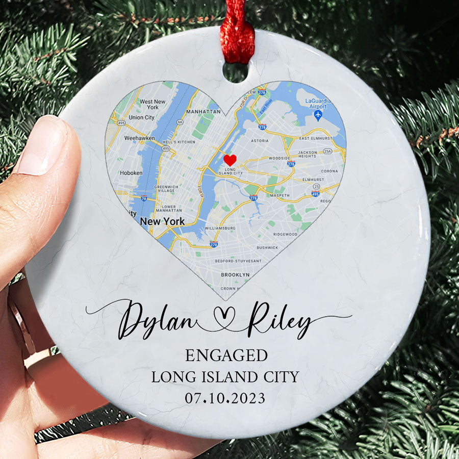Custom Map Ornament for Engaged Couple