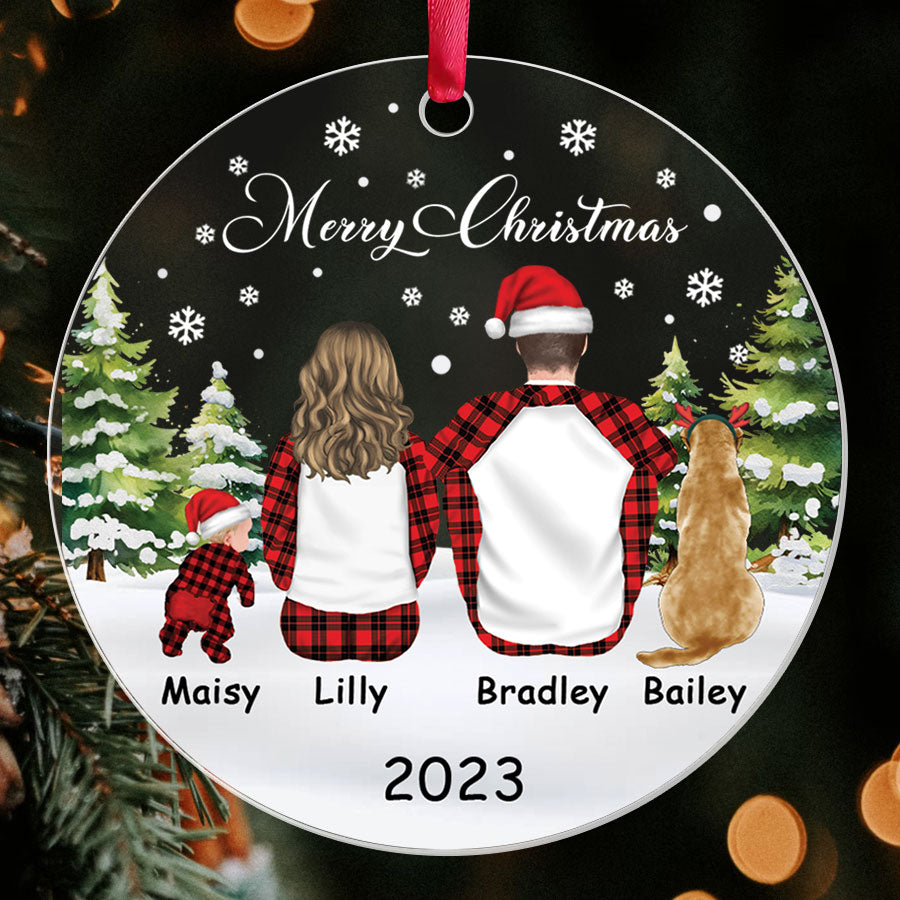 Family of 3 With Dog Ornament