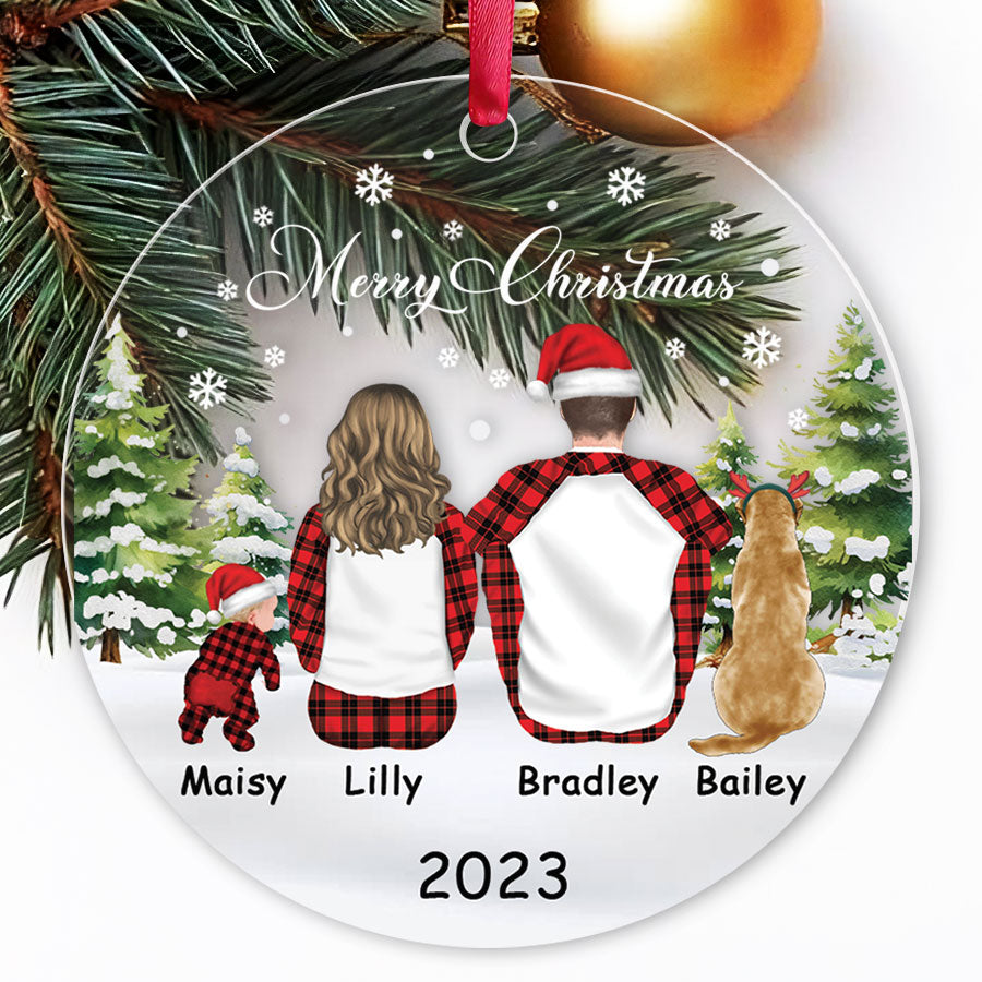 Family of 3 With Dog Ornament