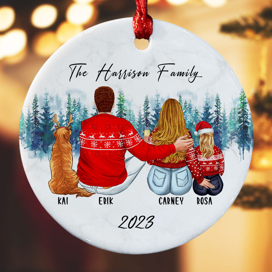 Christmas Ornament Family of 3 With Dog