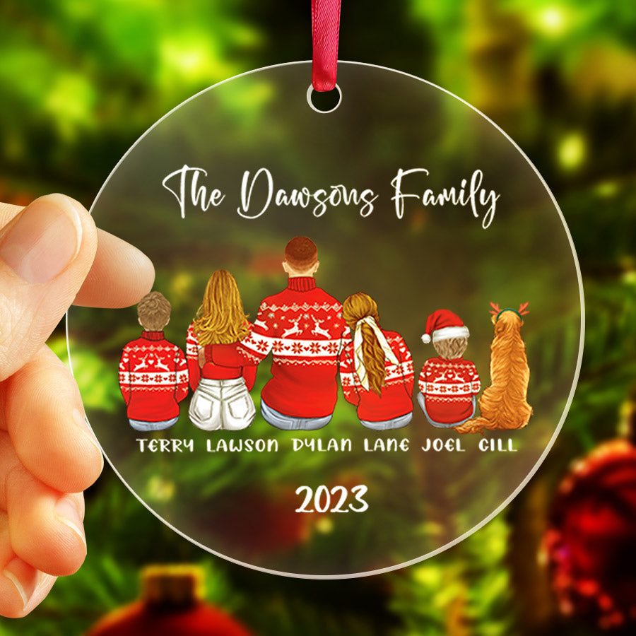 Family of 5 With Dog Ornament