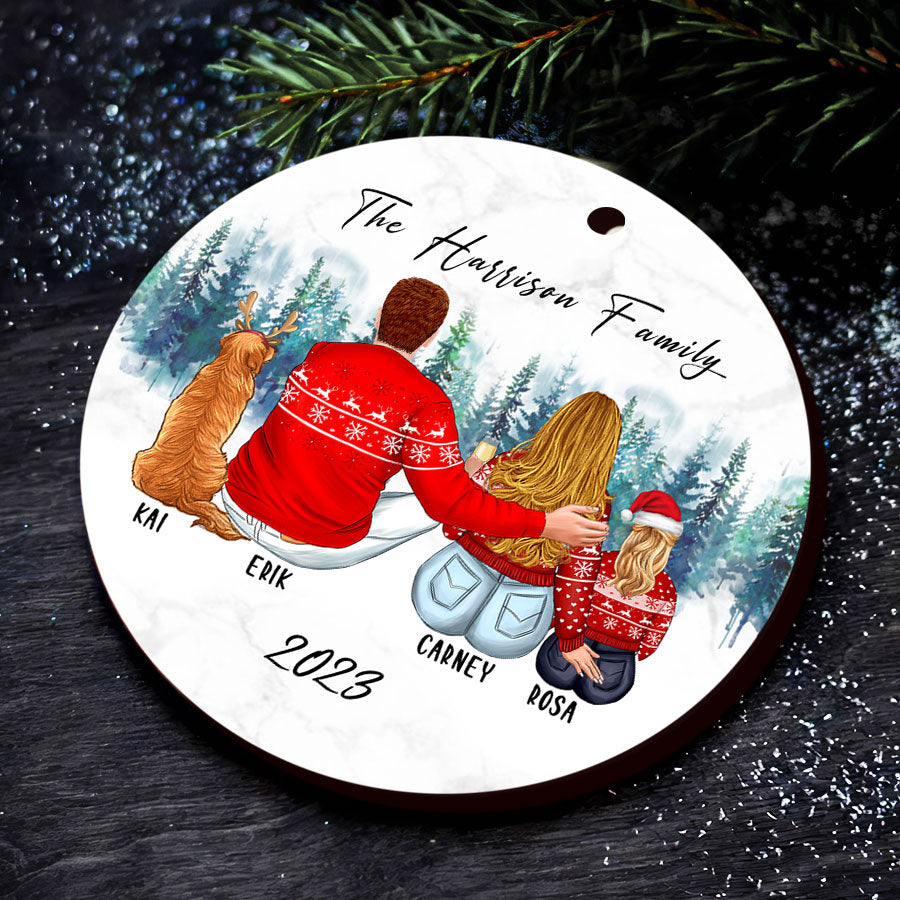 Christmas Ornament Family of 3 With Dog