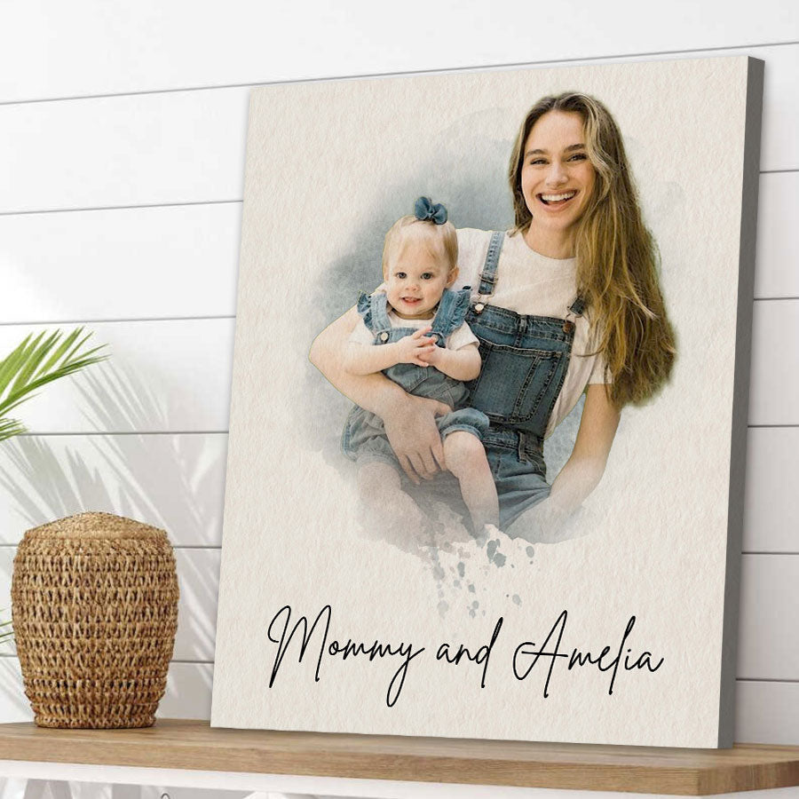 Watercolor Custom Photo Canvas Print for New Mom