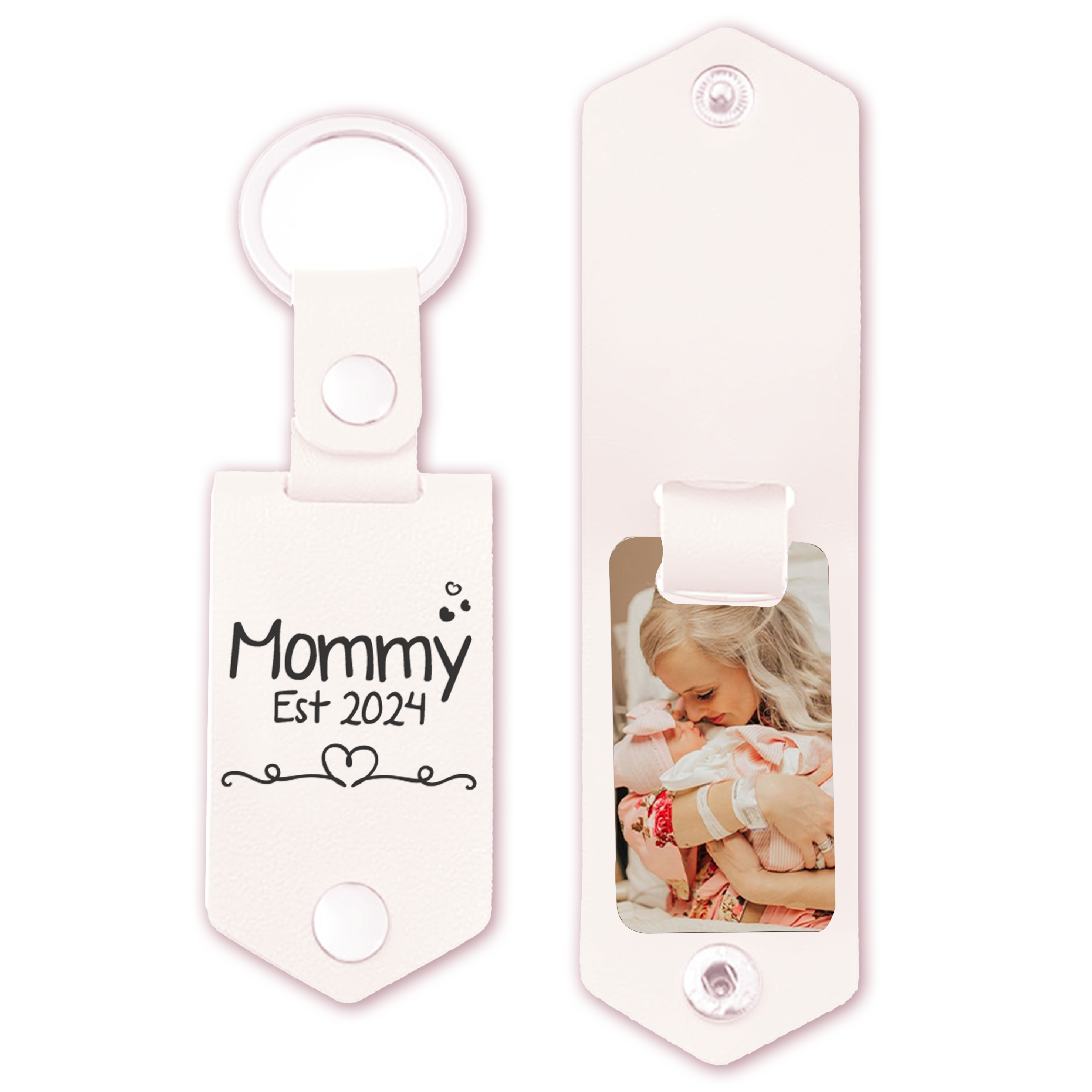 Mommy Est Photo Leather Keychain