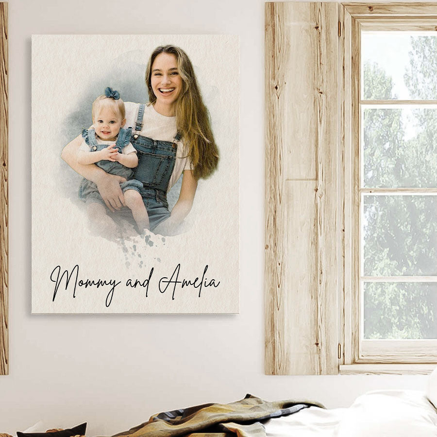 Watercolor Custom Photo Canvas Print for New Mom