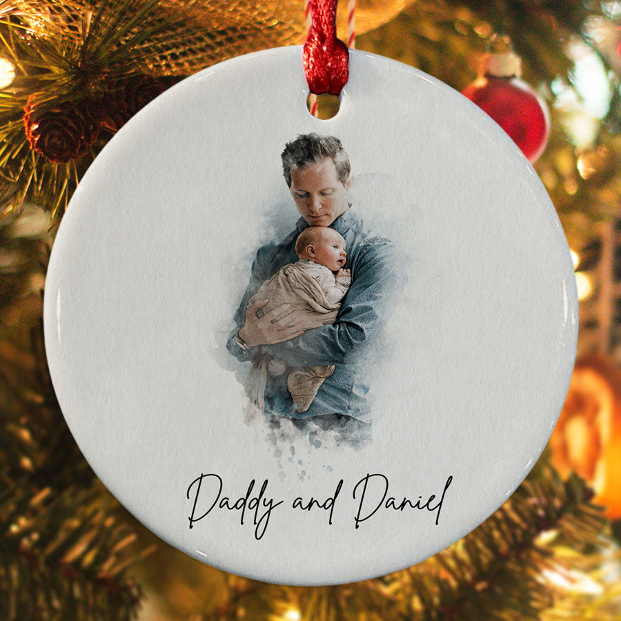 Custom Photo Dads First Christmas Ornament