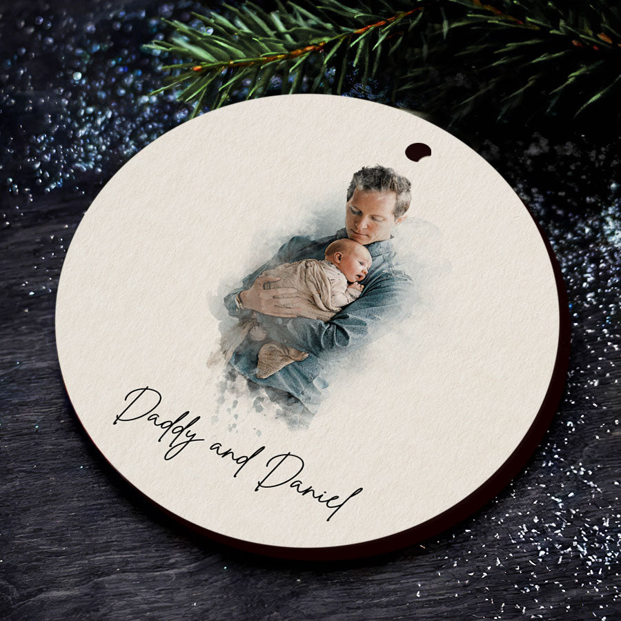 Custom Photo Dads First Christmas Ornament