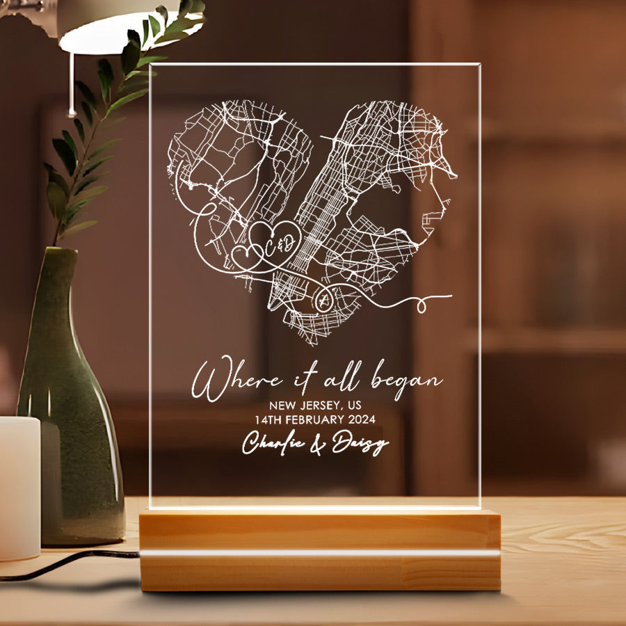 Where It All Began Map Plaque Led Night Light