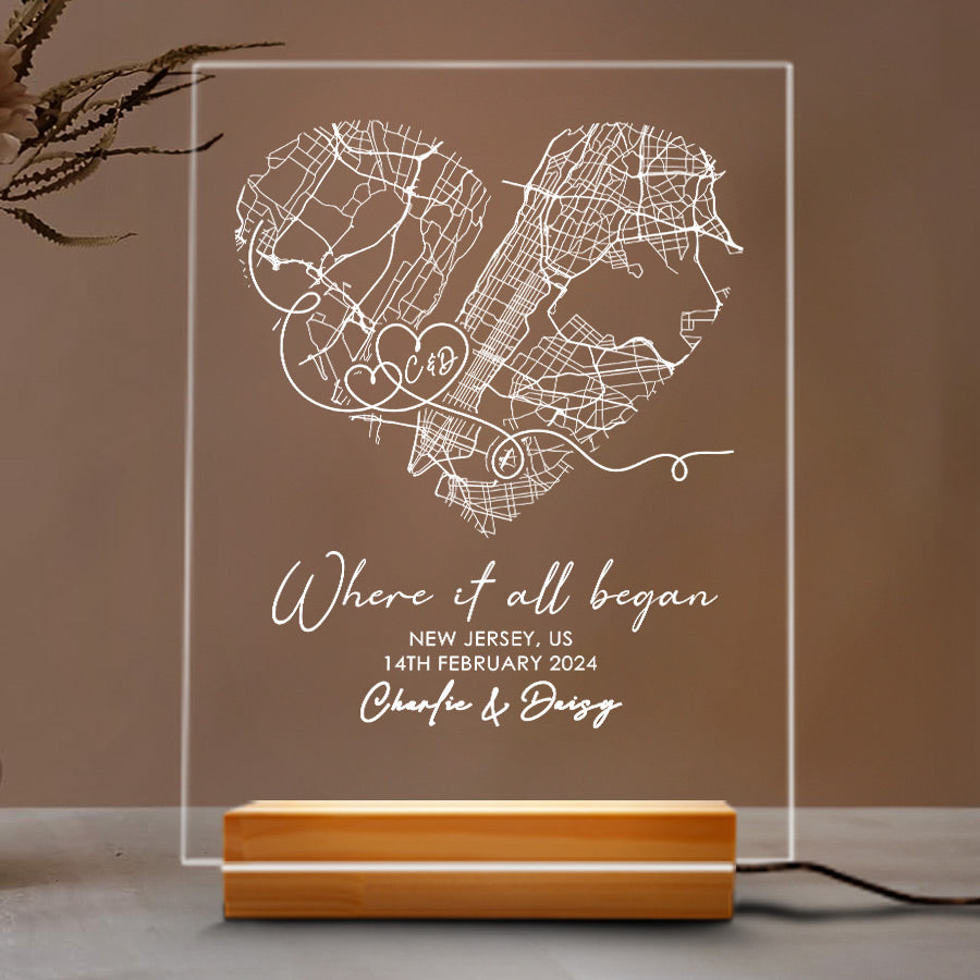Where It All Began Map Plaque Led Night Light