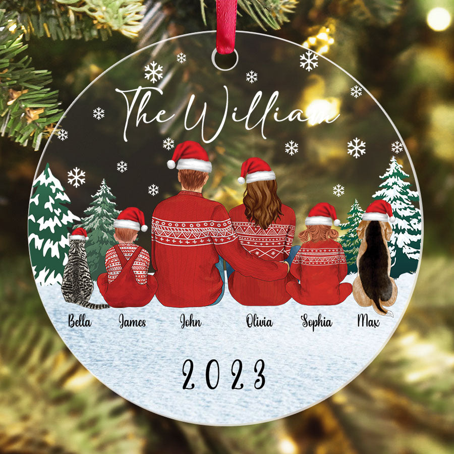Personalized Christmas Ornaments Family of 4 With 2 Dogs