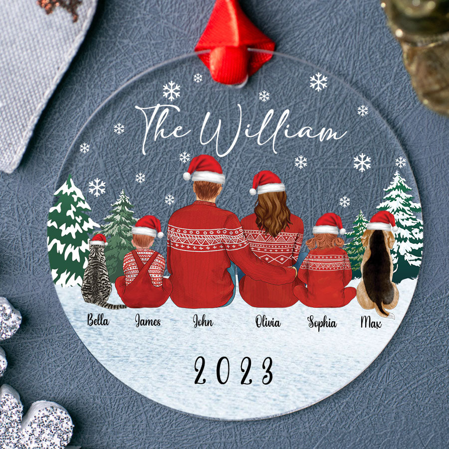 Personalized Christmas Ornaments Family of 4 With 2 Dogs