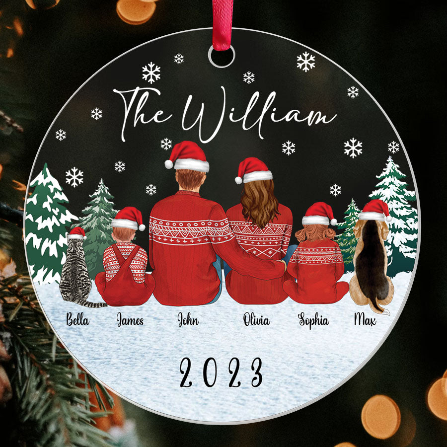 Personalized Christmas Ornaments Family of 4 With 2 Dogs