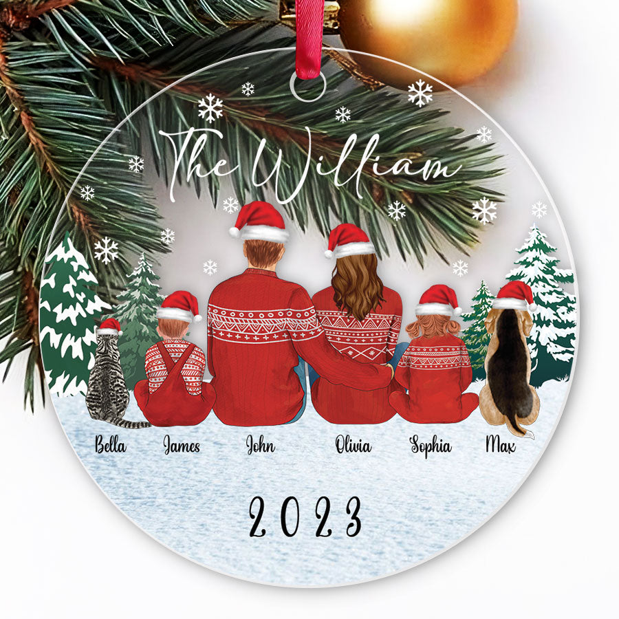 Personalized Christmas Ornaments Family of 4 With 2 Dogs