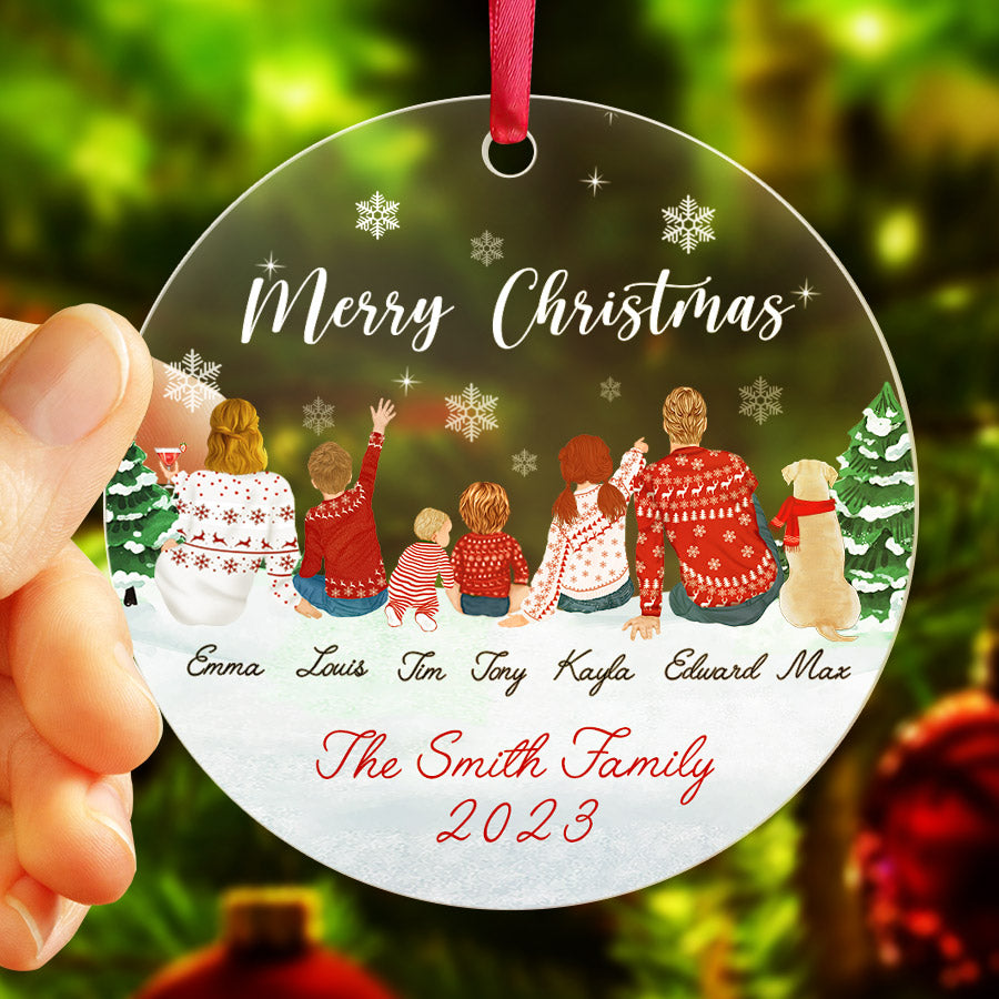 Family of 6 Christmas Ornaments With Dog