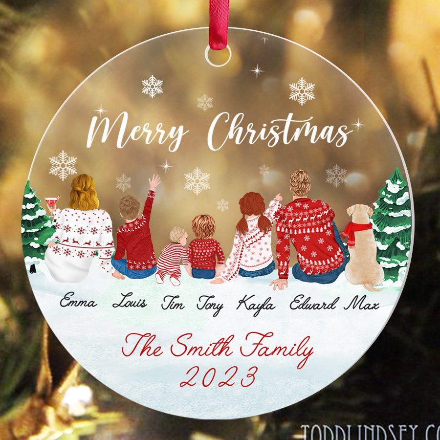 Family of 6 Ornament With Dog