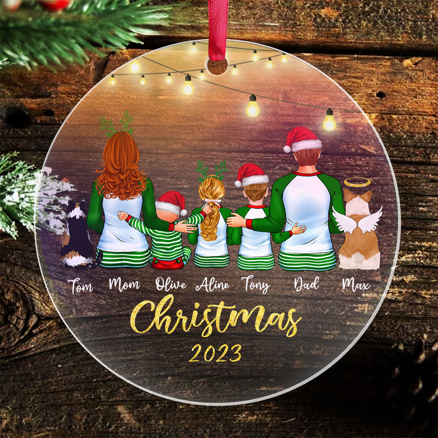 Family of 5 Christmas Ornaments With Pets