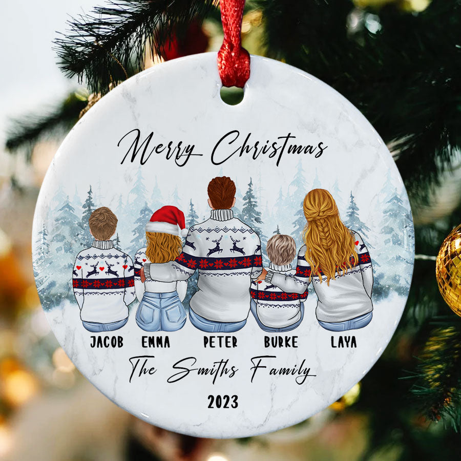 Personalized Family of 5 Christmas Ornaments