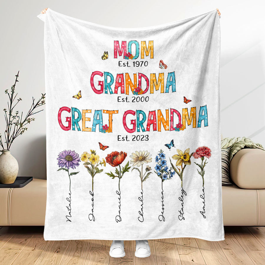Mom Grandma Great Grandma Blanket for Mothers Day