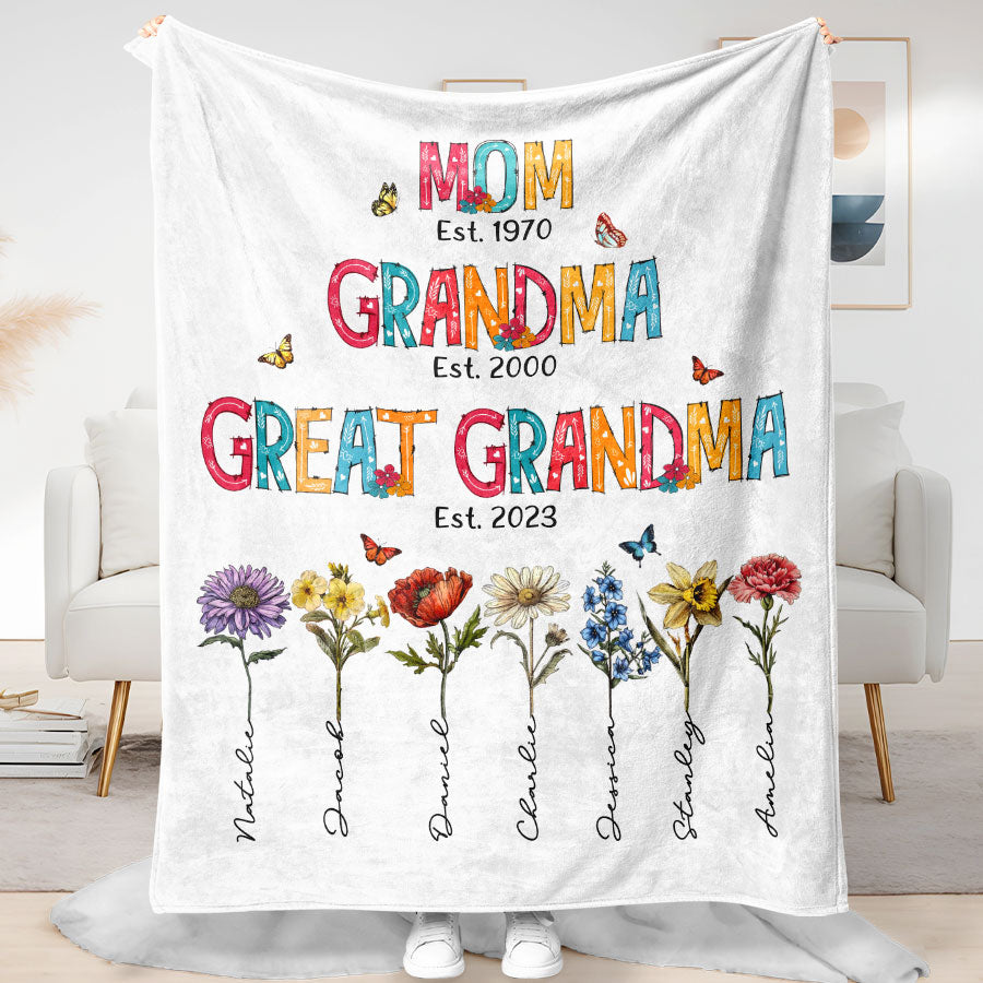 Mom Grandma Great Grandma Blanket for Mothers Day