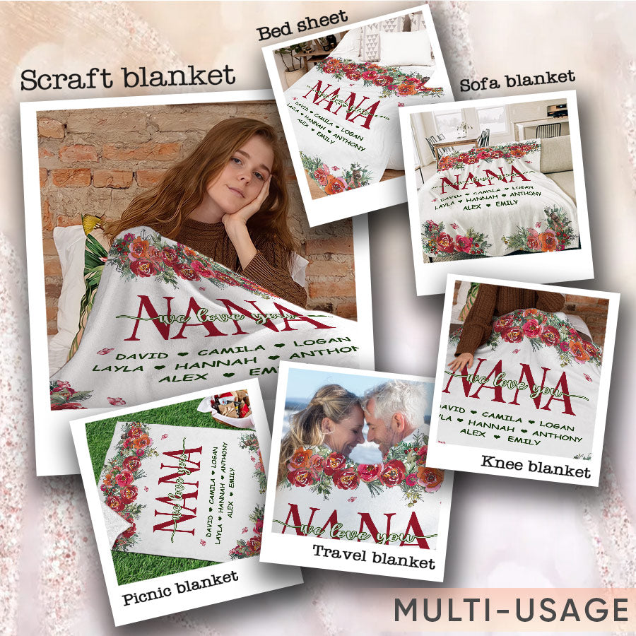Personalized Nana Blanket With Grandkids Names
