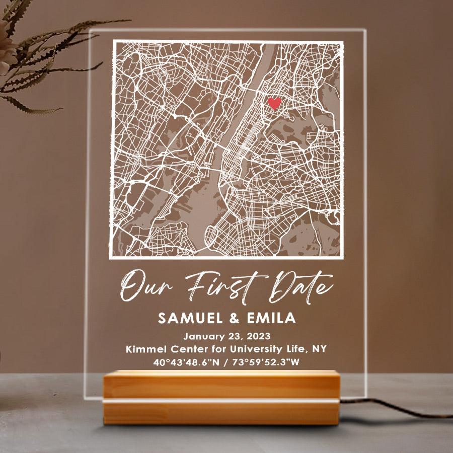 Our First Date Plaque Led Night Light