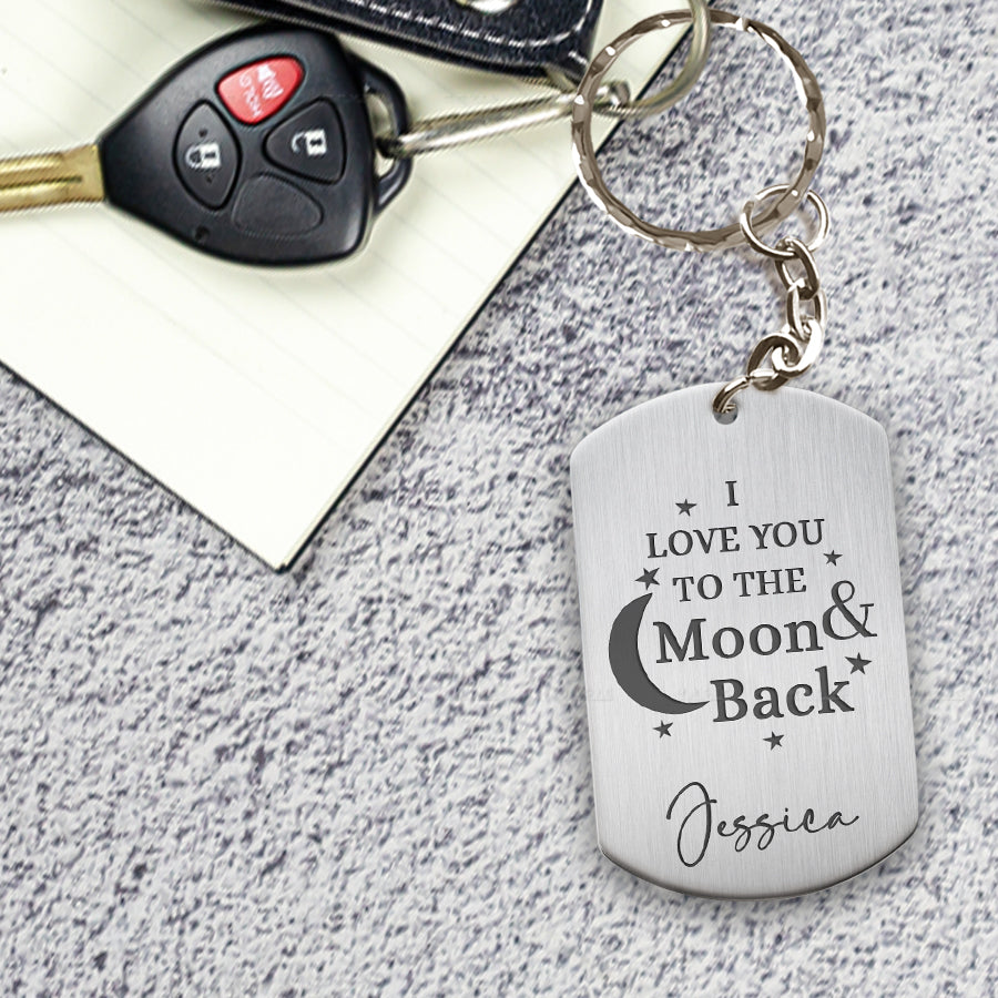 Personalized Valentines Gifts For Boyfriend, Valentine Custom Gifts, Couple Keychain, I Love You To The Moon And Back Keychain