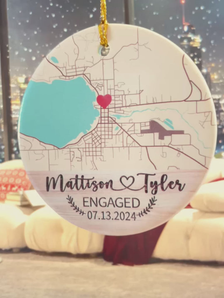 Engagement Christmas Ornament | Custom Map Ceramic Ornament For Couple | Circle Shape