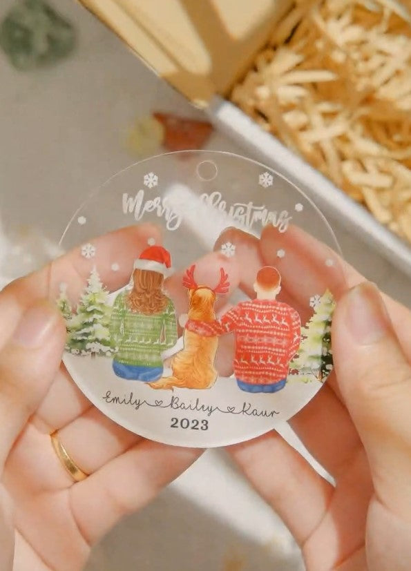 Our First Christmas Ornament | Personalized Couple Acrylic Ornament With Dogs | Circle Shape