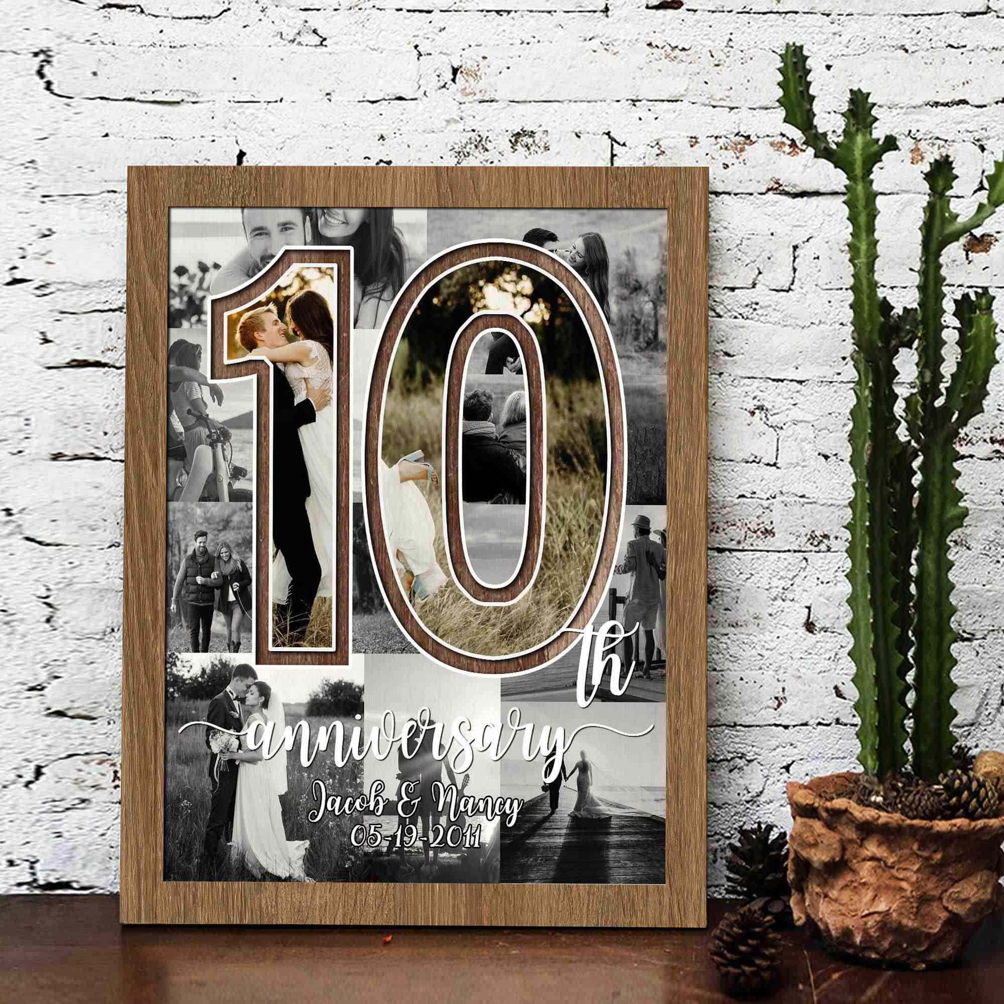 10 Year  Anniversary Gift For Him Custom Canvas Wall Art, Romantic Tin Wedding Anniversary Personalized Number Collage Gifts