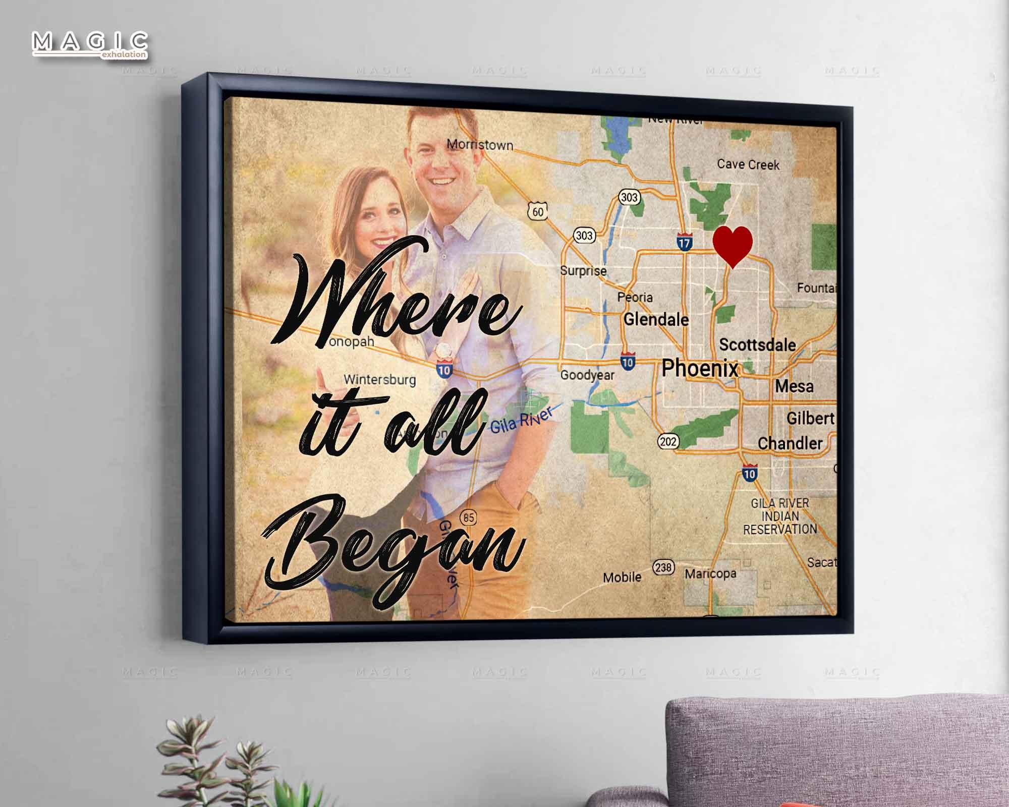 10th Anniversary Gift Where It All Began, 10th Wedding Anniversary Gift For Him Canvas Wall Art, Best Anniversary Gifts For Her Him