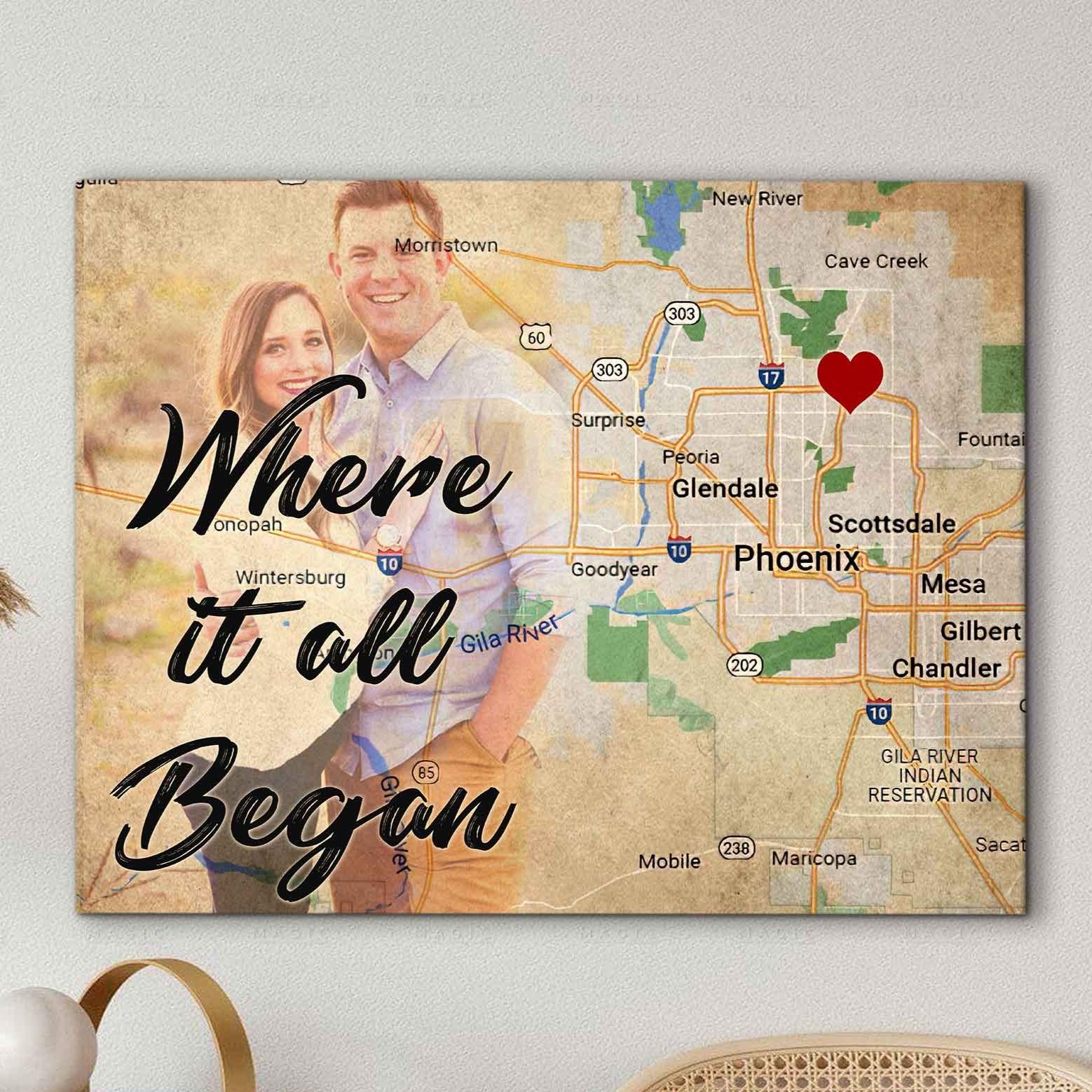 10th Anniversary Gift Where It All Began, 10th Wedding Anniversary Gift For Him Canvas Wall Art, Best Anniversary Gifts For Her Him